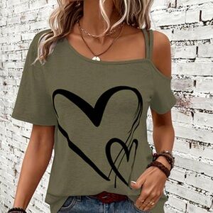 Olive Green Heart Print Women's Top